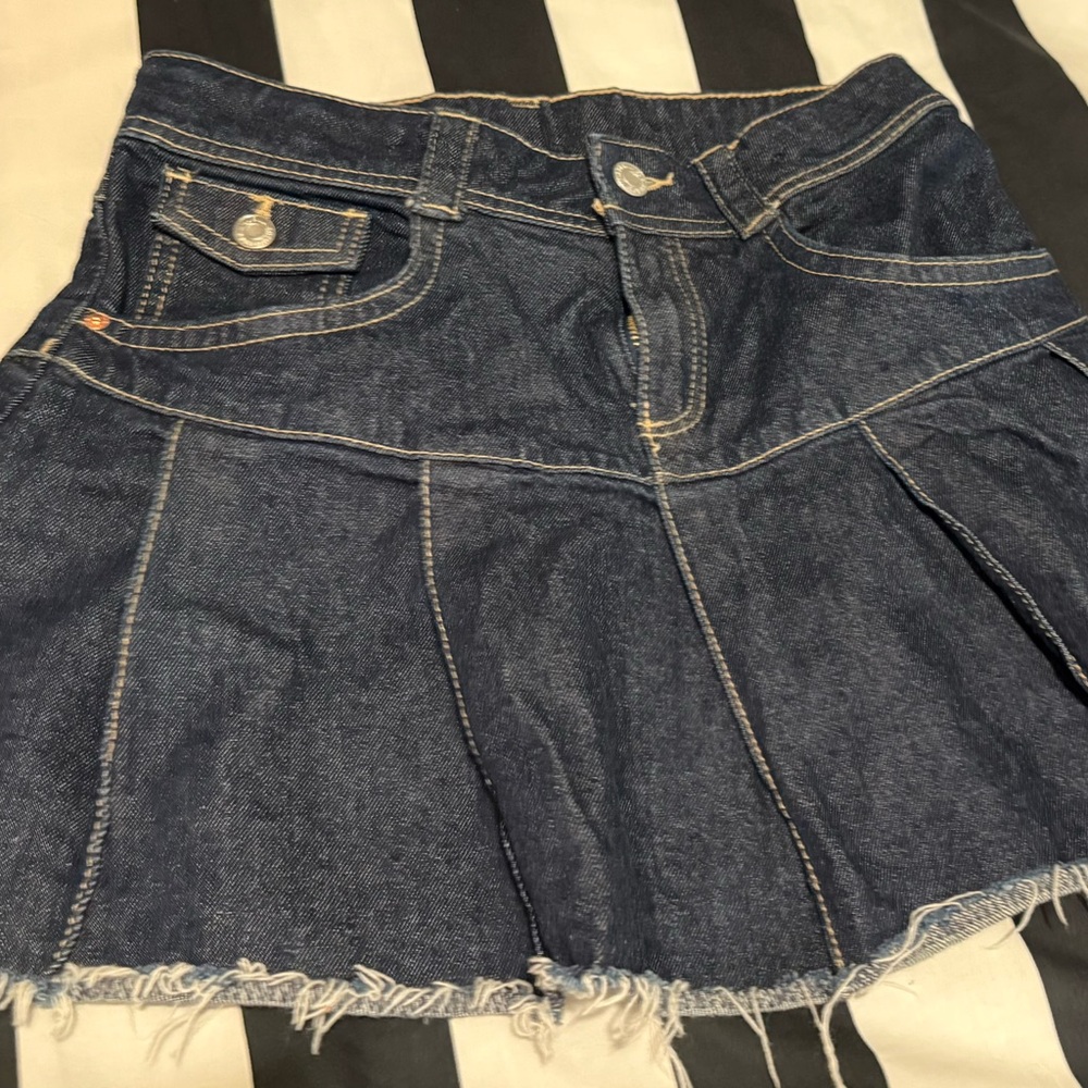 Denim Mini Skirt with Frayed Hem
